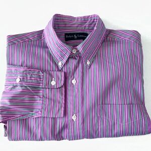 Ralph Lauren Striped Button Down Shirt Mens Size M Purple Green Preppy Office‎